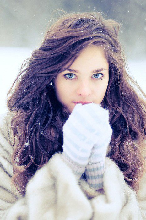 brown and eyes blue hair Girl with